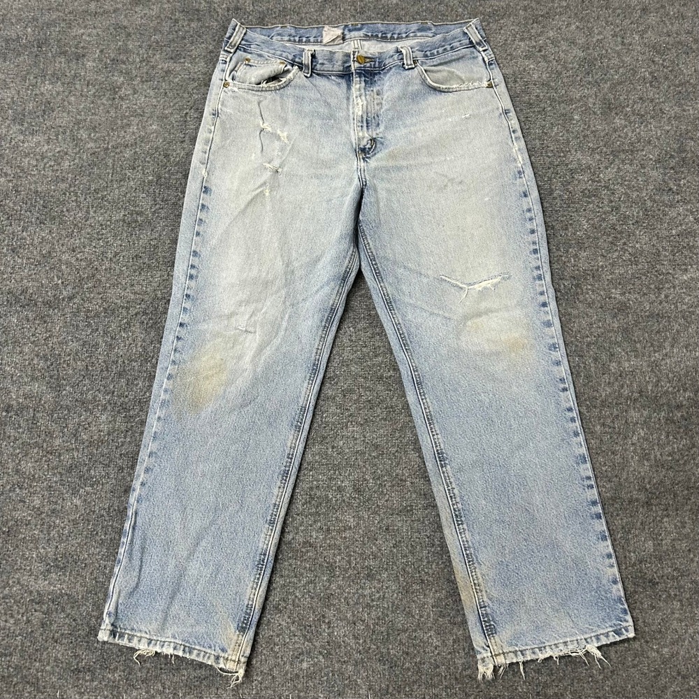 Carhartt Jeans Mens Size 38x30 Blue Relaxed Distressed Stained Workwear